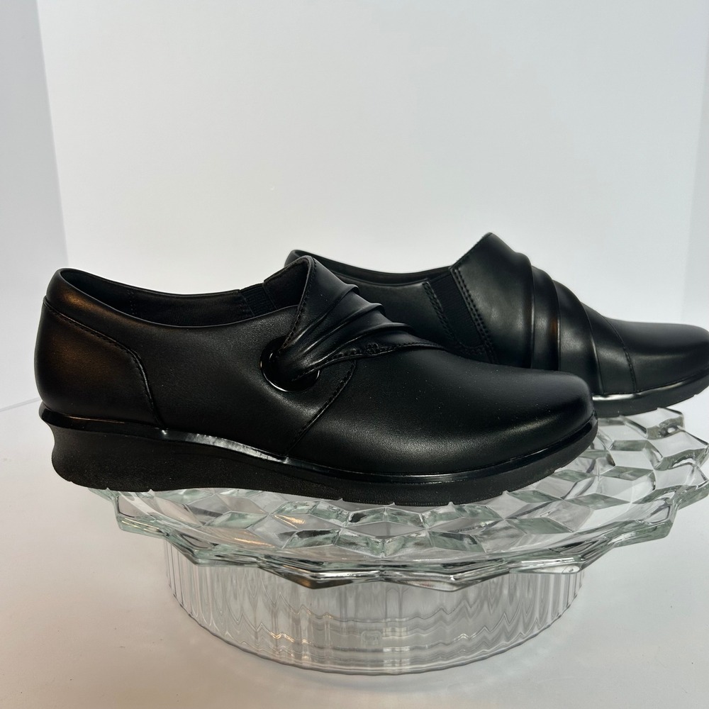Clarks Hope Shine Black Leather Comfort‎ Slip On Loafers Womens Size 6.5M